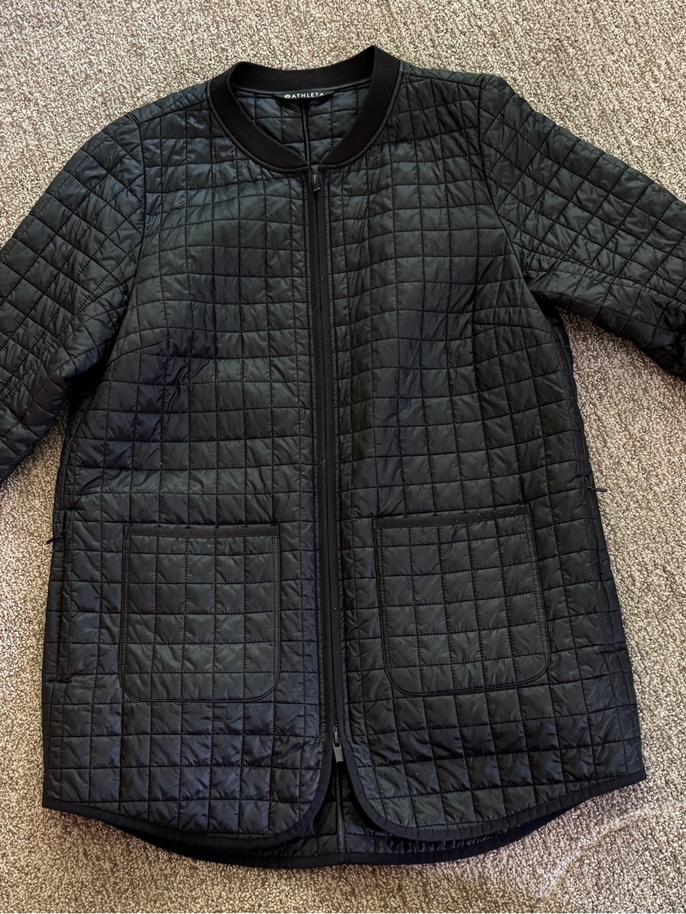 Athleta Petite Large Black Quilted Longline Jacket Petite